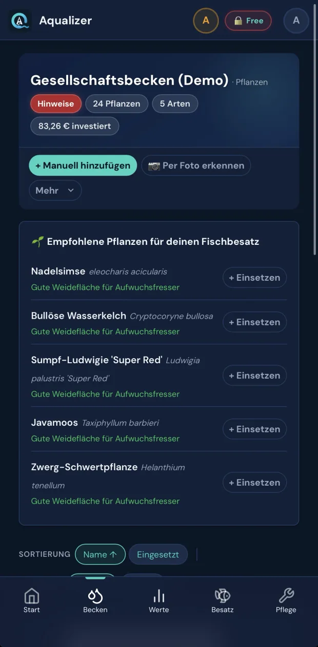 Pflanzenübersicht mit Vorschlägen passend zum Fischbesatz